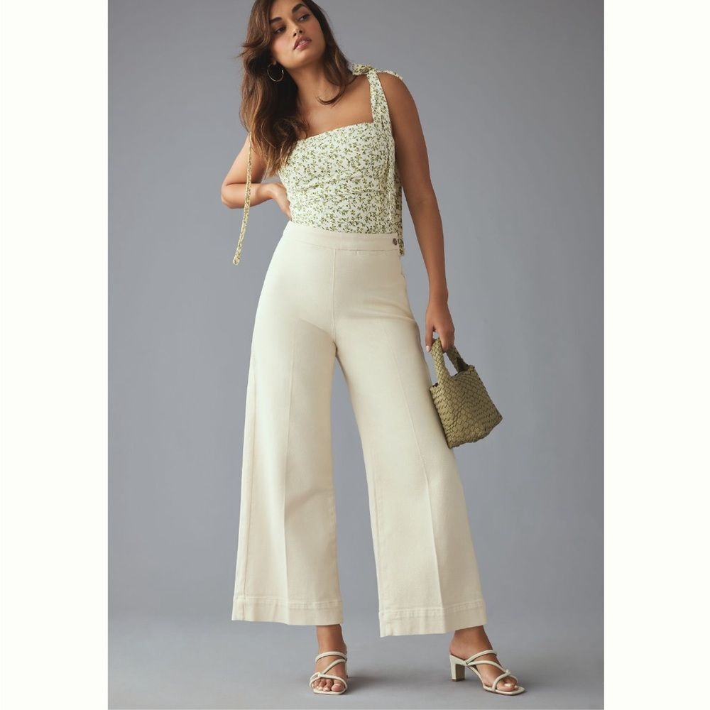Pilcro Wide-Leg Flare Jeans in Cream